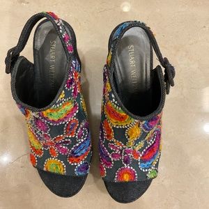 Stuart Weitzman embroidery wedge shoes
